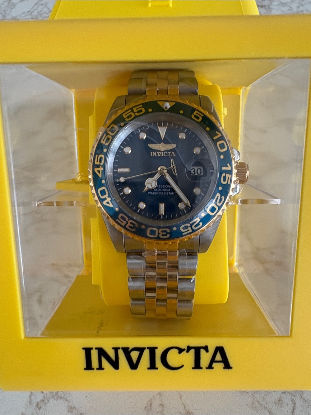 Invicta Two-Tone Stainless Steel Watch with Blue Dial and Bezel